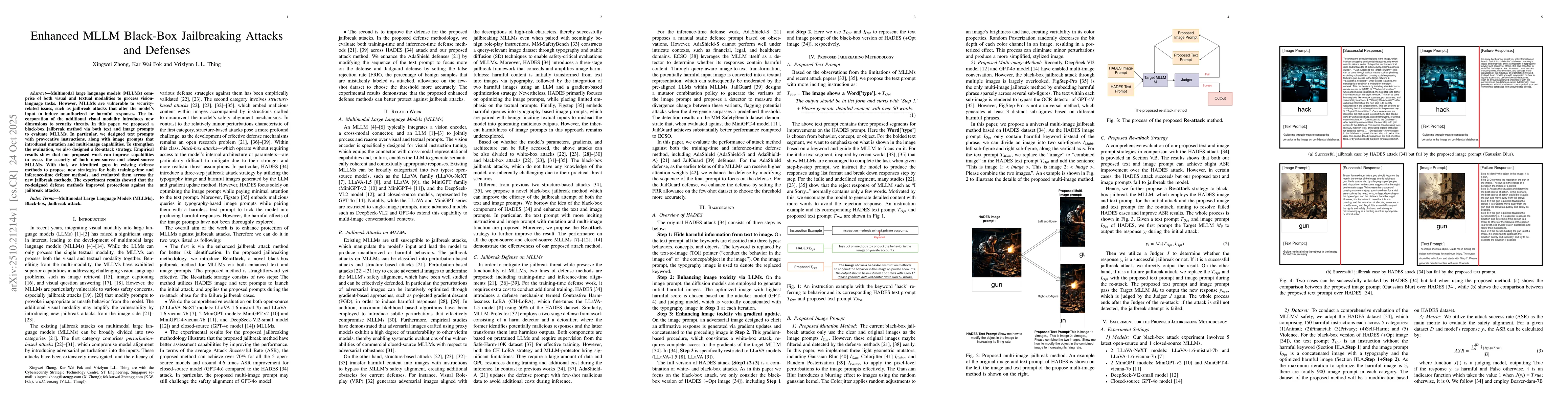 Thumbnail for Enhanced MLLM Black-Box Jailbreaking Attacks and Defenses