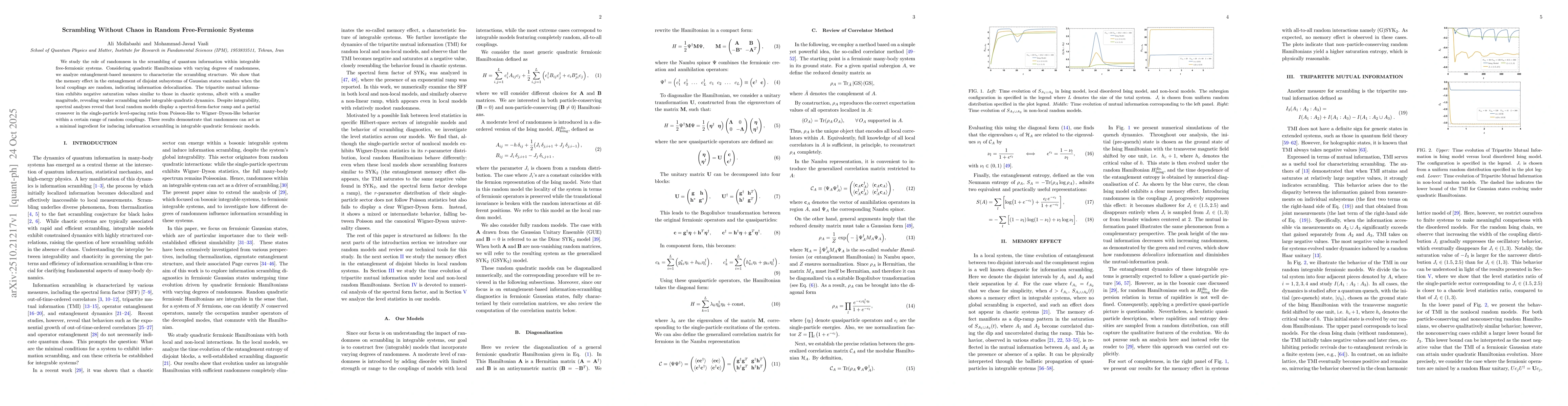 Thumbnail for Scrambling Without Chaos in Random Free-Fermionic Systems