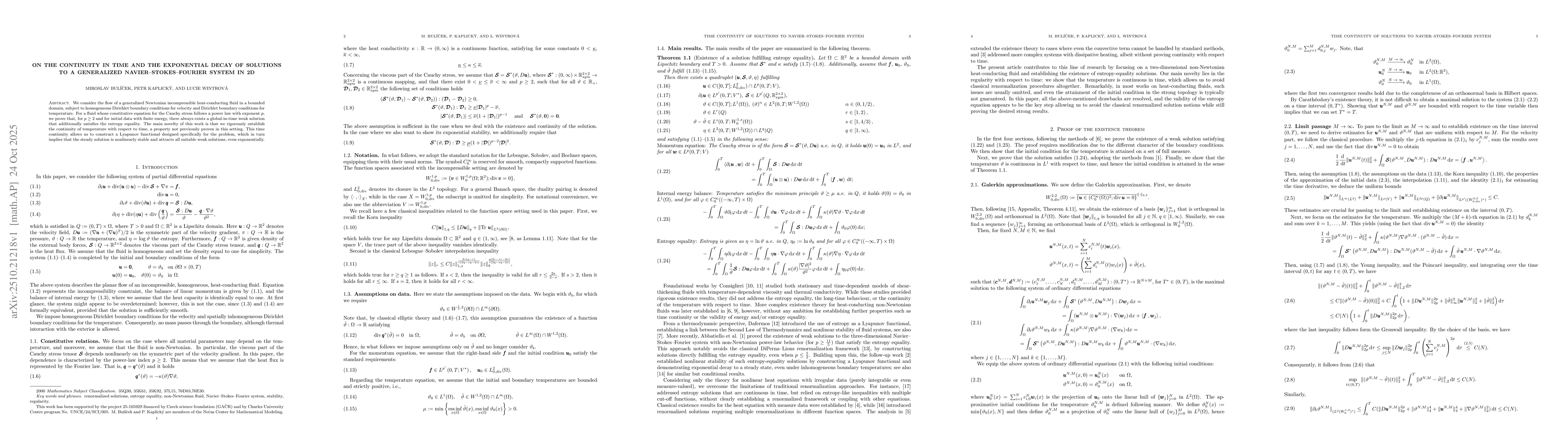 Thumbnail for On the continuity in time and the exponential decay of solutions to a
  generalized Navier--Stokes--Fourier system in 2D