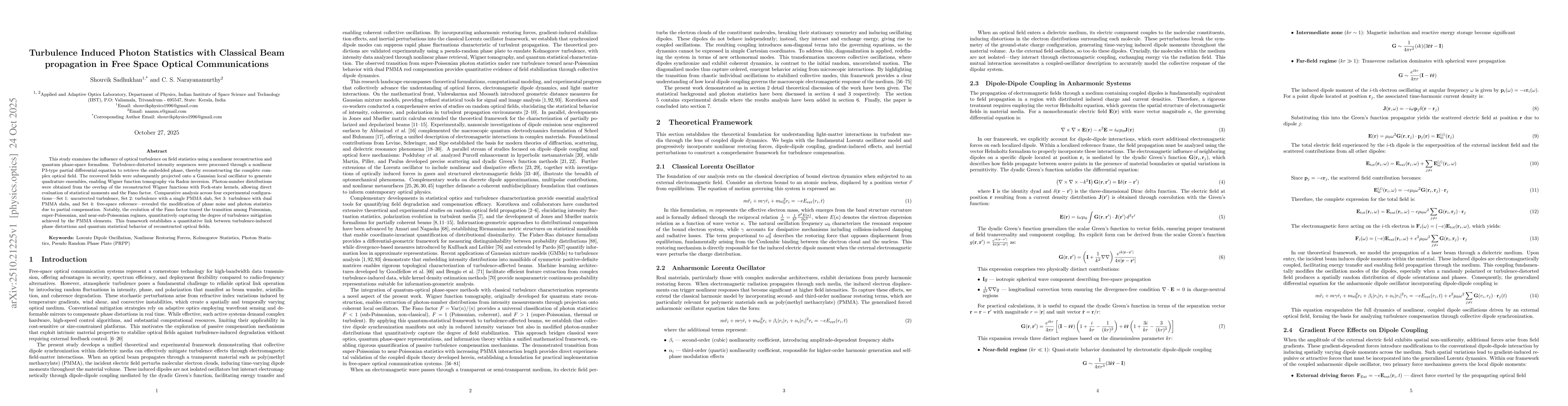 Thumbnail for Turbulence Induced Photon Statistics with Classical Beam propagation in
  Free Space Optical Communications