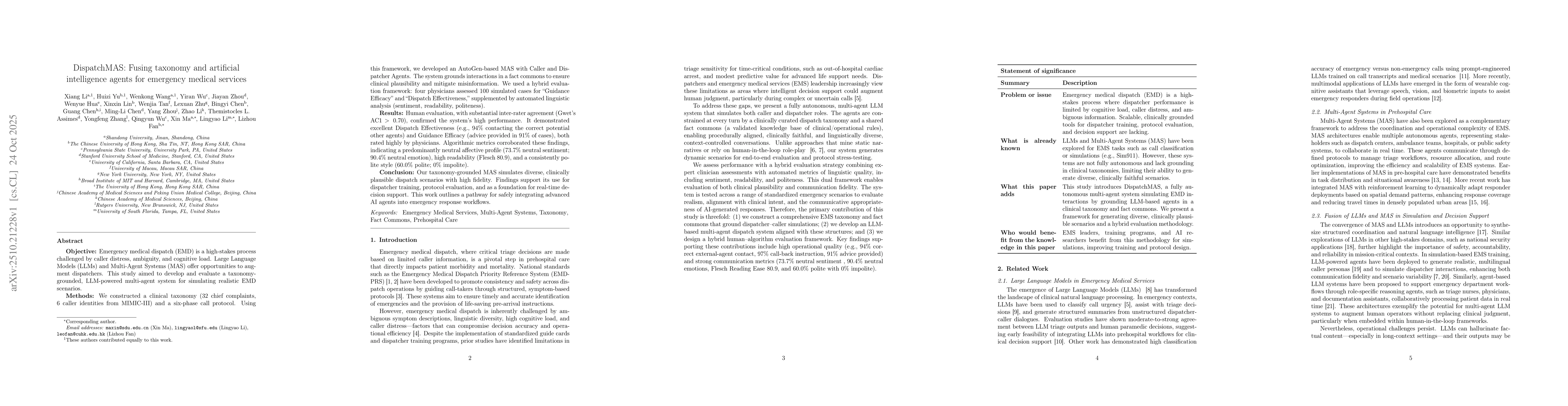 Thumbnail for DispatchMAS: Fusing taxonomy and artificial intelligence agents for
  emergency medical services