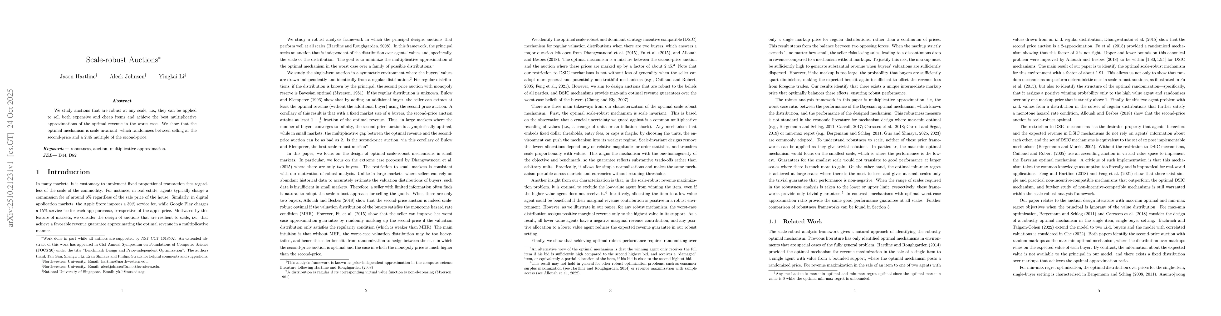 Thumbnail for Scale-robust Auctions