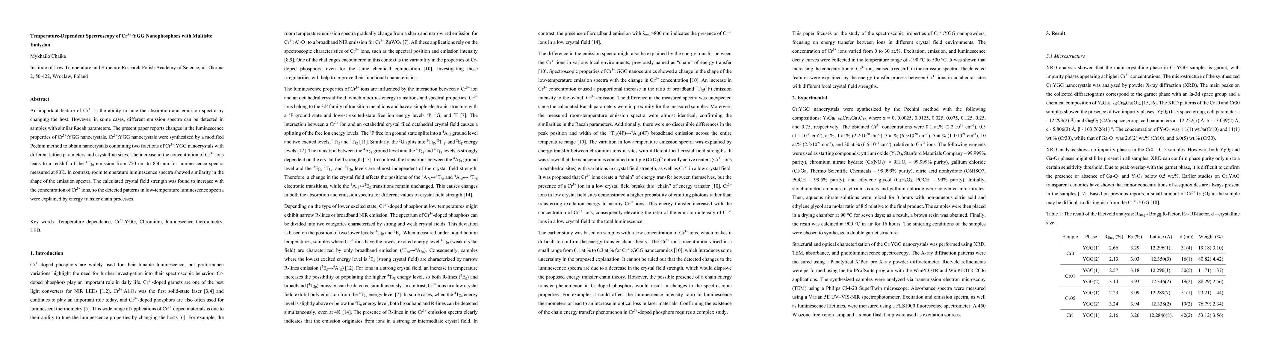 Thumbnail for Temperature-Dependent Spectroscopy of Cr3+:YGG Nanophosphors with
  Multisite Emission