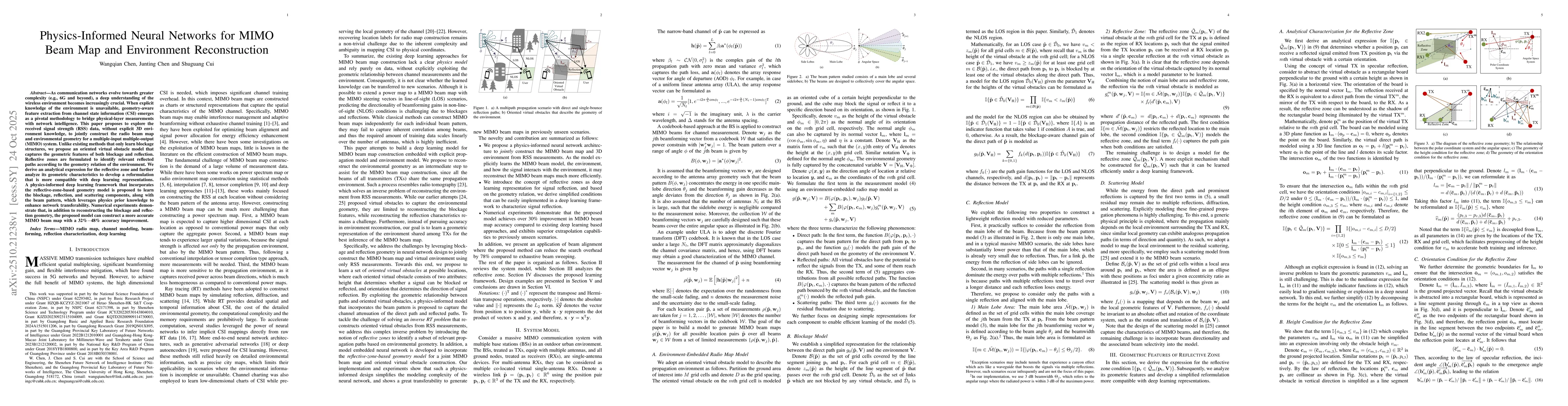 Thumbnail for Physics-Informed Neural Networks for MIMO Beam Map and Environment
  Reconstruction