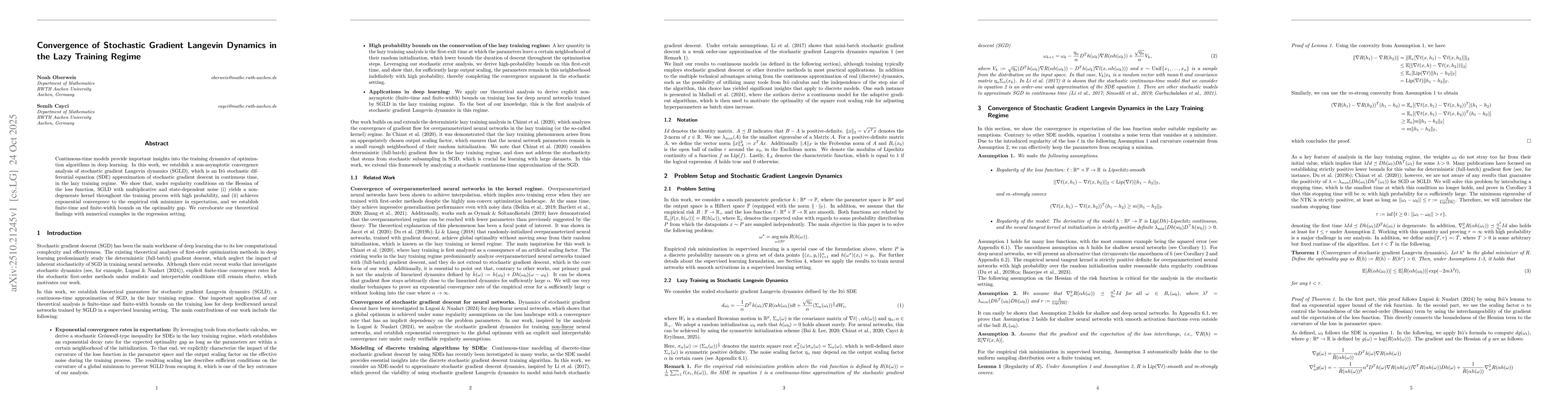 Thumbnail for Convergence of Stochastic Gradient Langevin Dynamics in the Lazy
  Training Regime