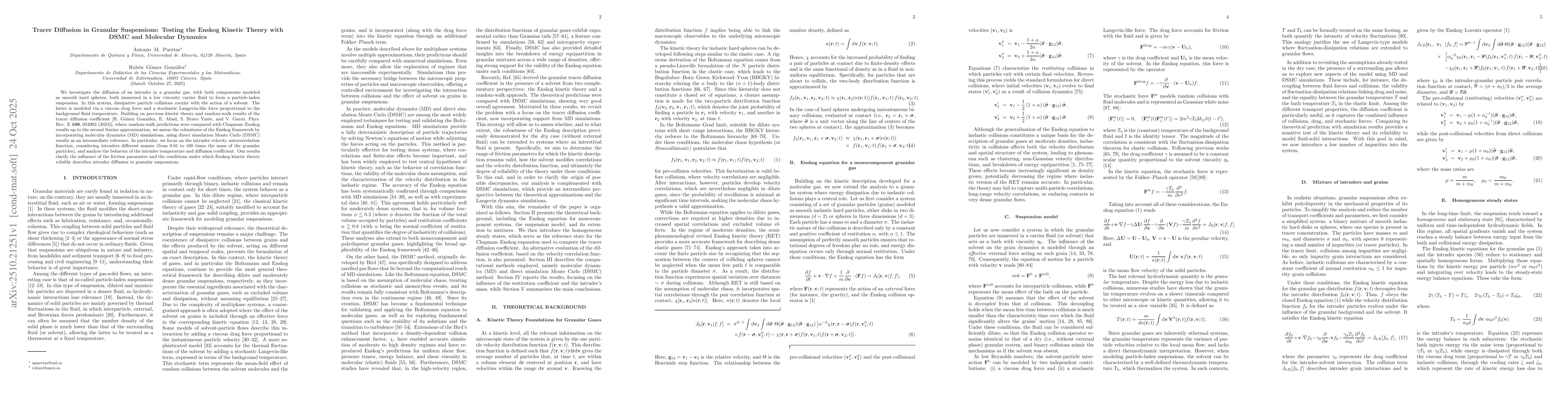 Thumbnail for Tracer Diffusion in Granular Suspensions: Testing the Enskog Kinetic
  Theory with DSMC and Molecular Dynamics