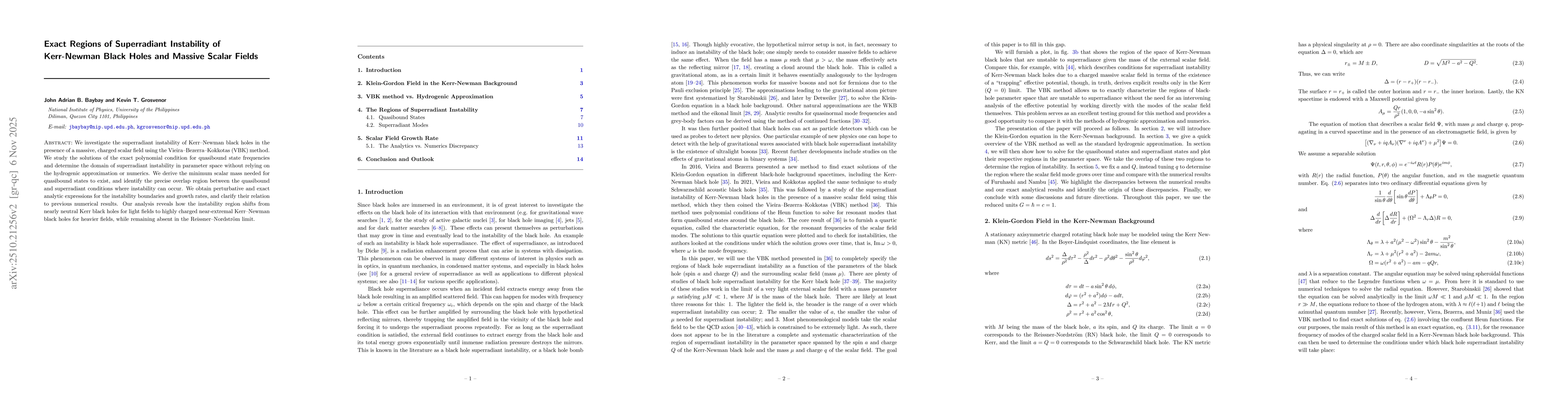Thumbnail for Exact Regions of Superradiant Instability of Kerr-Newman Black Holes and
  Massive Scalar Fields