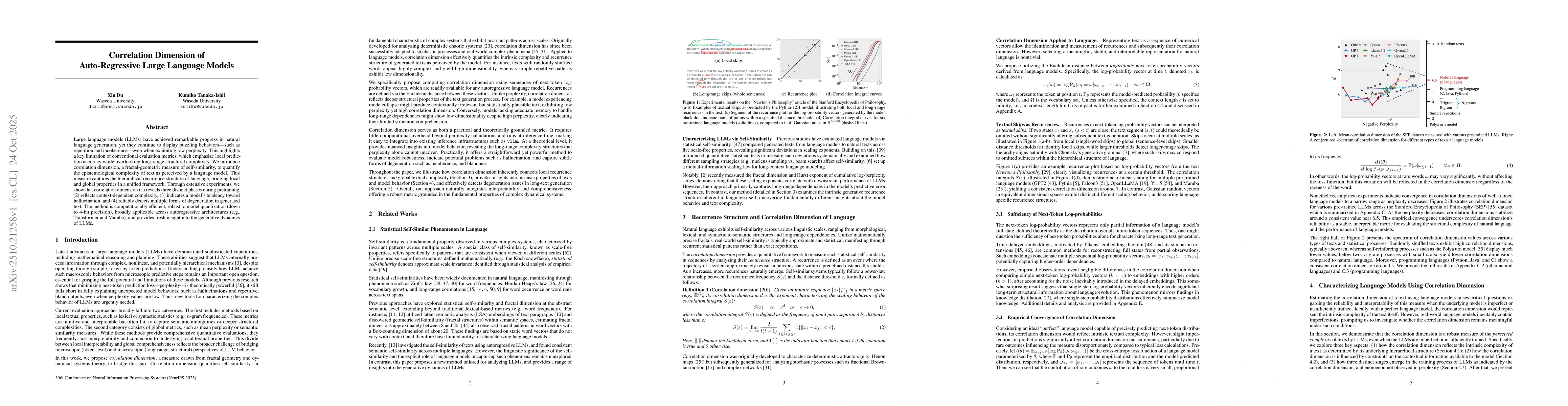 Thumbnail for Correlation Dimension of Auto-Regressive Large Language Models