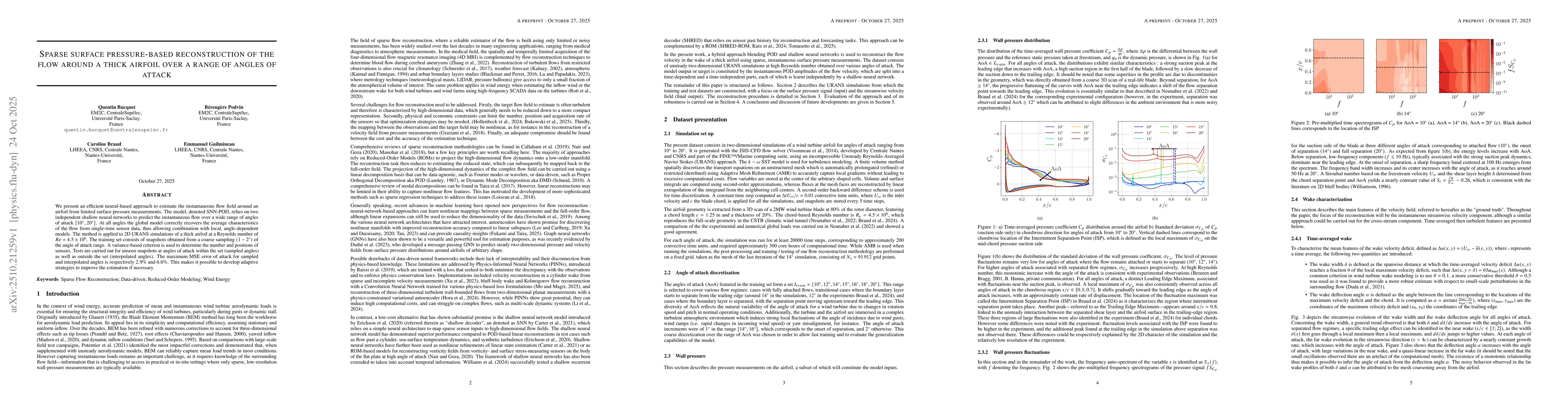 Thumbnail for Sparse surface pressure-based reconstruction of the flow around a thick
  airfoil over a range of angles of attack