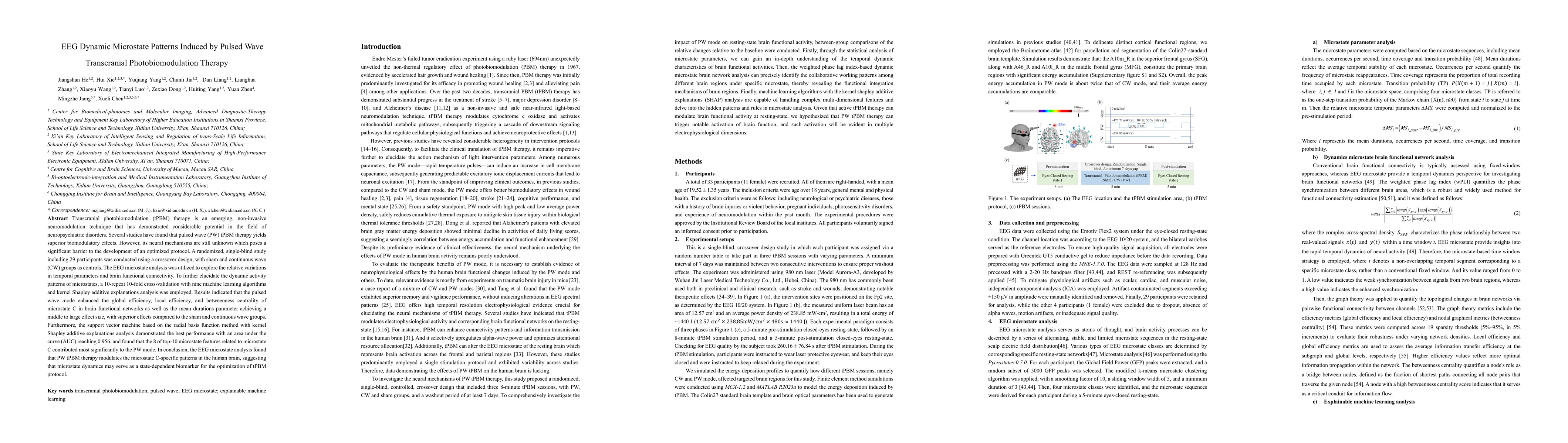 Thumbnail for EEG Dynamic Microstate Patterns Induced by Pulsed Wave Transcranial
  Photobiomodulation Therapy