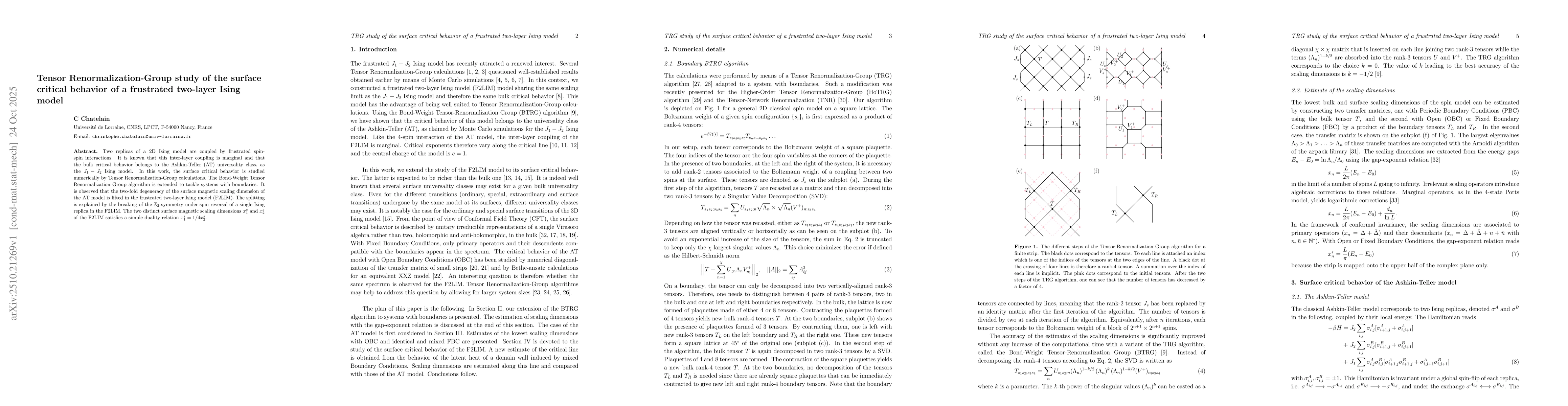 Thumbnail for Tensor Renormalization-Group study of the surface critical behavior of a
  frustrated two-layer Ising model