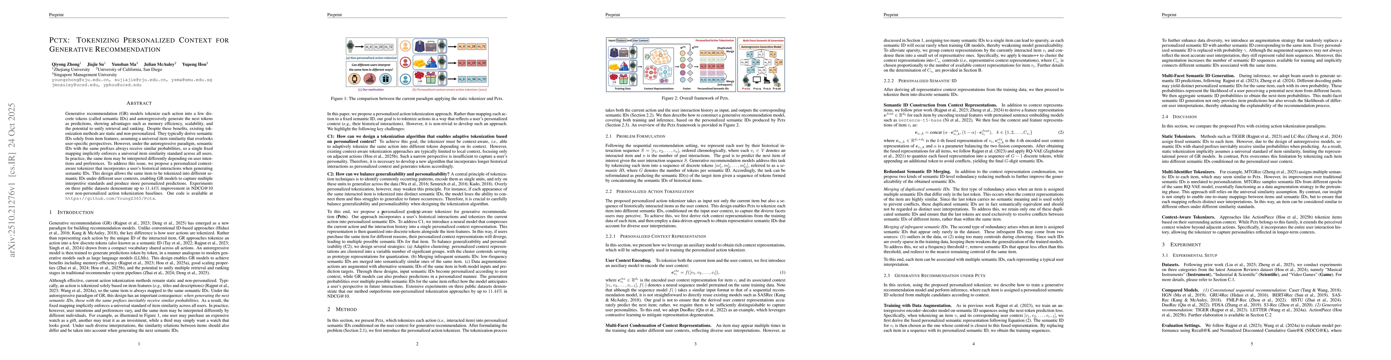 Thumbnail for Pctx: Tokenizing Personalized Context for Generative Recommendation
