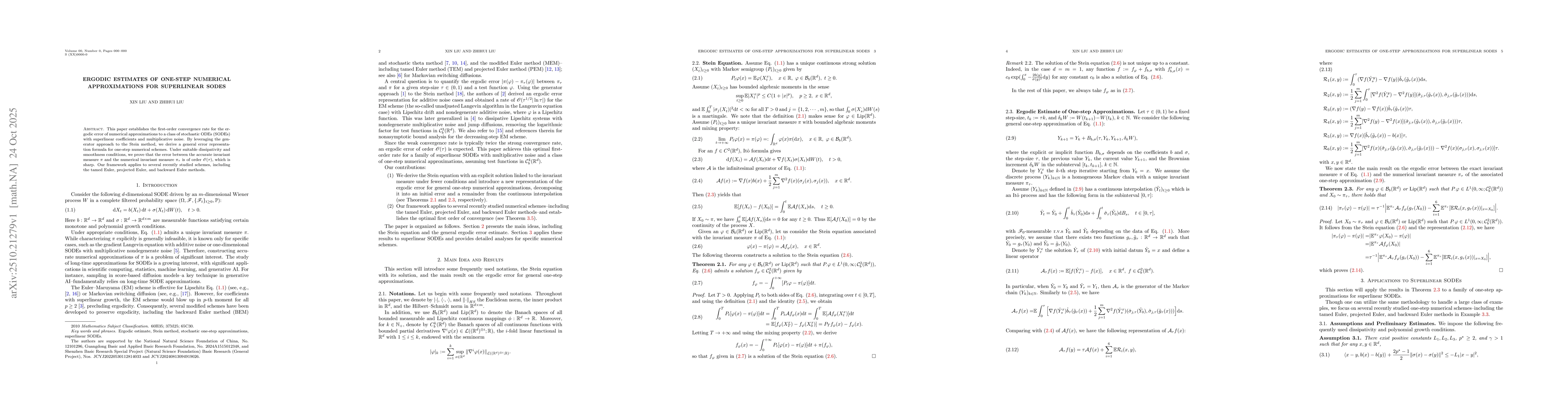Thumbnail for Ergodic Estimates of One-Step Numerical Approximations for Superlinear
  SODEs