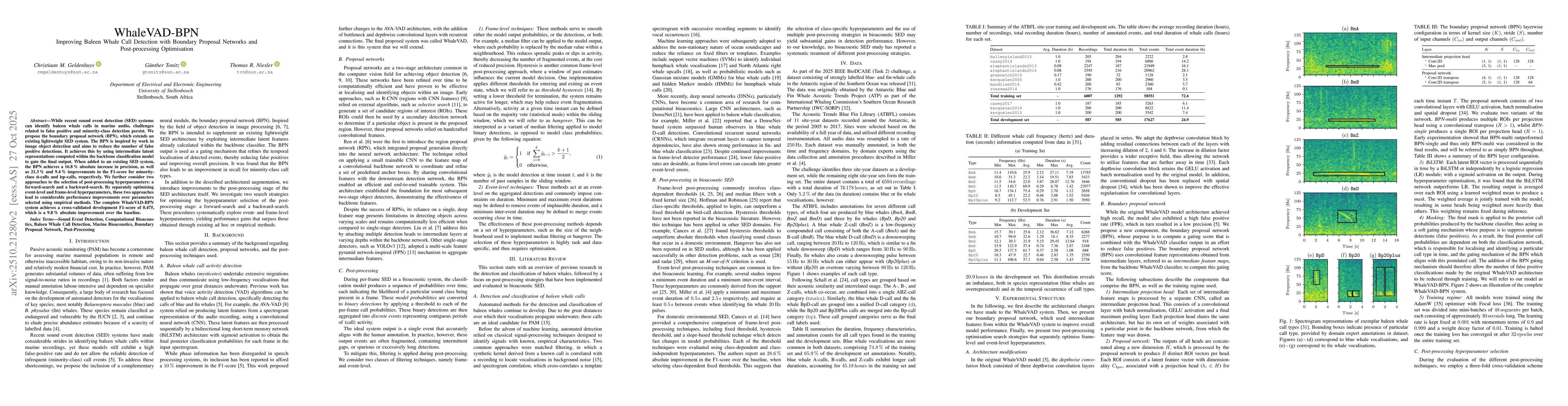 Thumbnail for WhaleVAD-BPN: Improving Baleen Whale Call Detection with Boundary
  Proposal Networks and Post-processing Optimisation