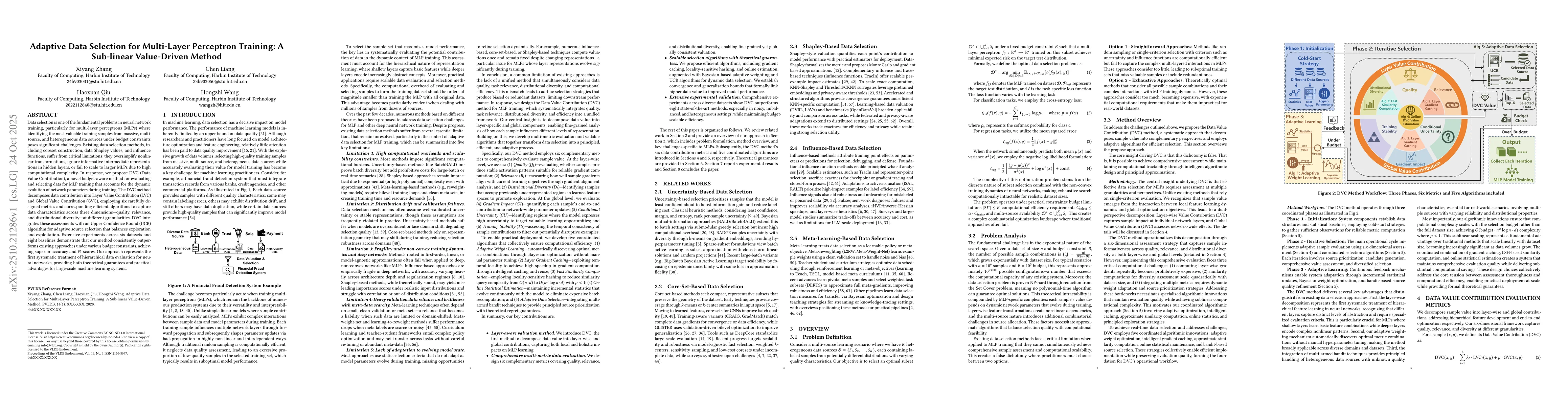 Thumbnail for Adaptive Data Selection for Multi-Layer Perceptron Training: A
  Sub-linear Value-Driven Method