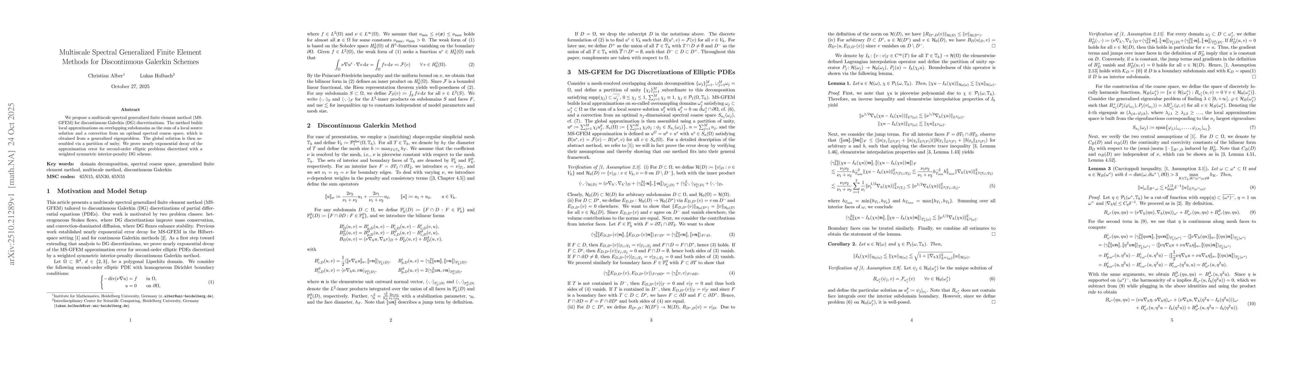 Thumbnail for Multiscale Spectral Generalized Finite Element Methods for Discontinuous
  Galerkin Schemes