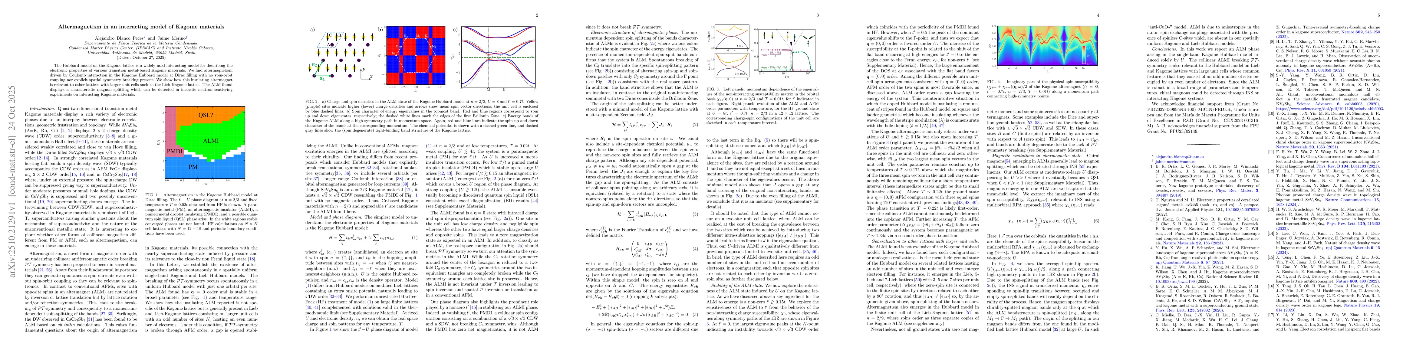 Thumbnail for Altermagnetism in an interacting model of Kagome materials