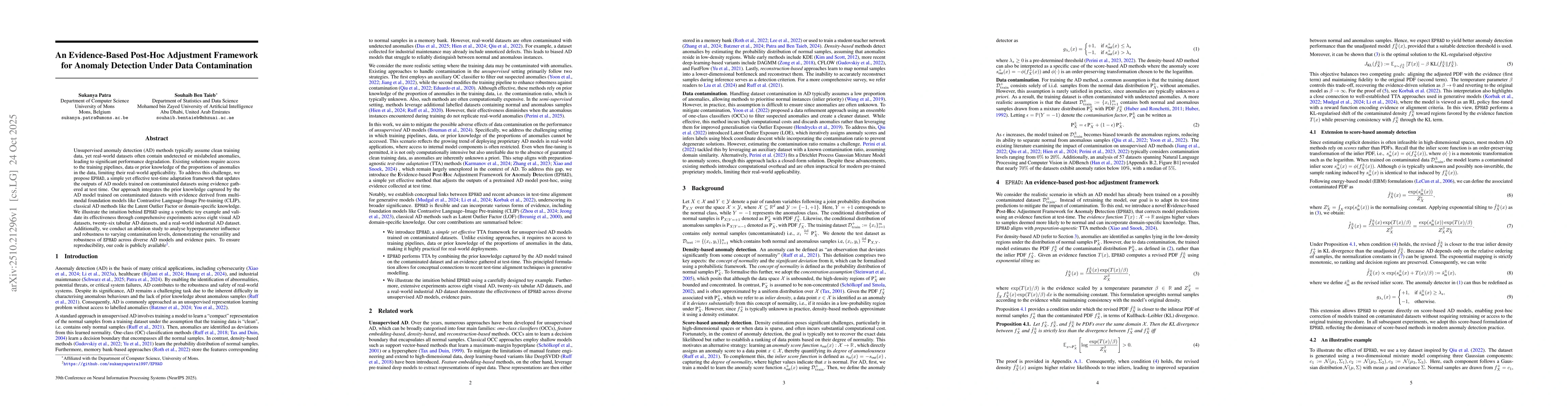 Thumbnail for An Evidence-Based Post-Hoc Adjustment Framework for Anomaly Detection
  Under Data Contamination