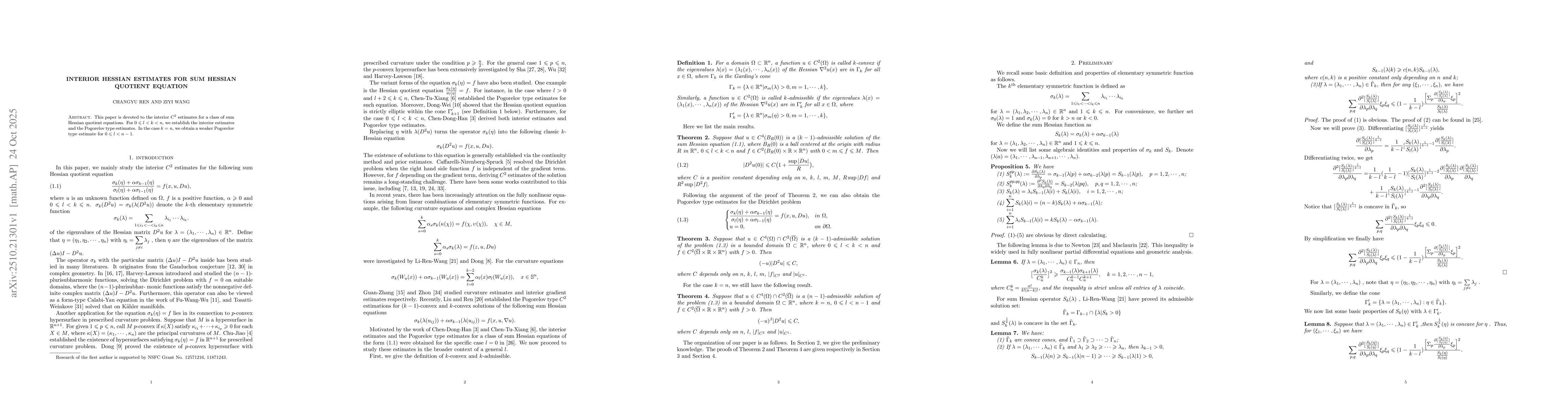 Thumbnail for Interior Hessian estimates for sum Hessian quotient equation