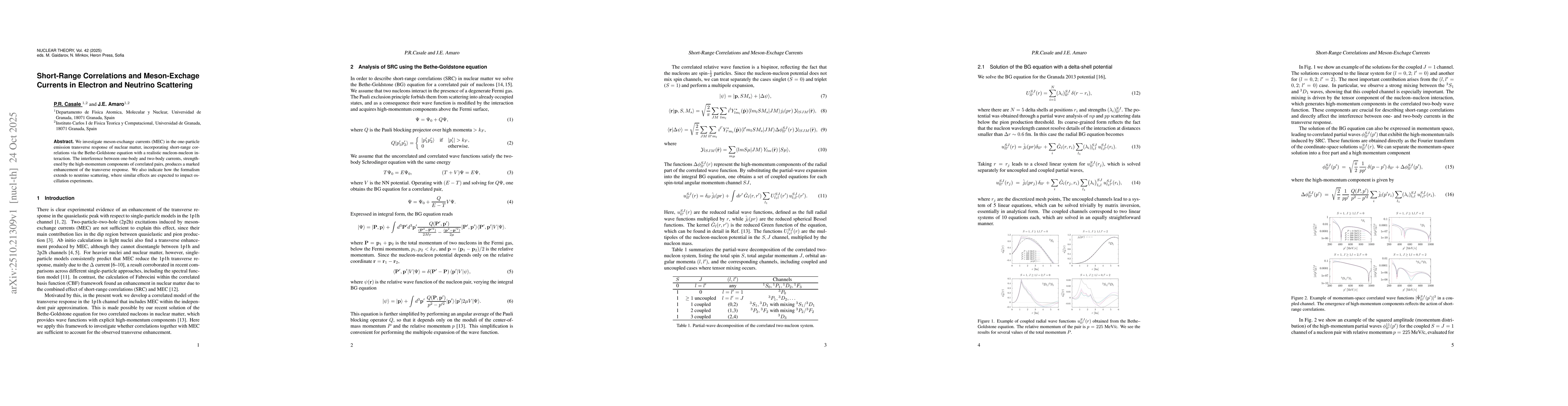 Thumbnail for Short-Range Correlations and Meson-Exchage Currents in Electron and
  Neutrino Scattering