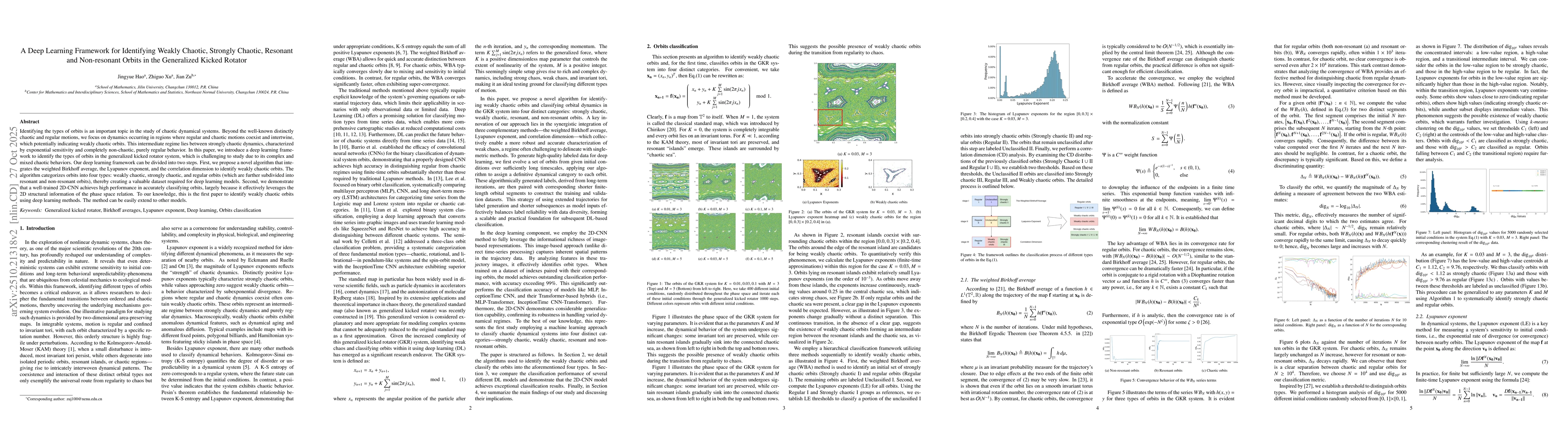 Thumbnail for A Deep Learning Framework for Identifying Weakly Chaotic, Strongly
  Chaotic, Resonant and Non-resonant Orbits in the Generalized Kicked Rotator