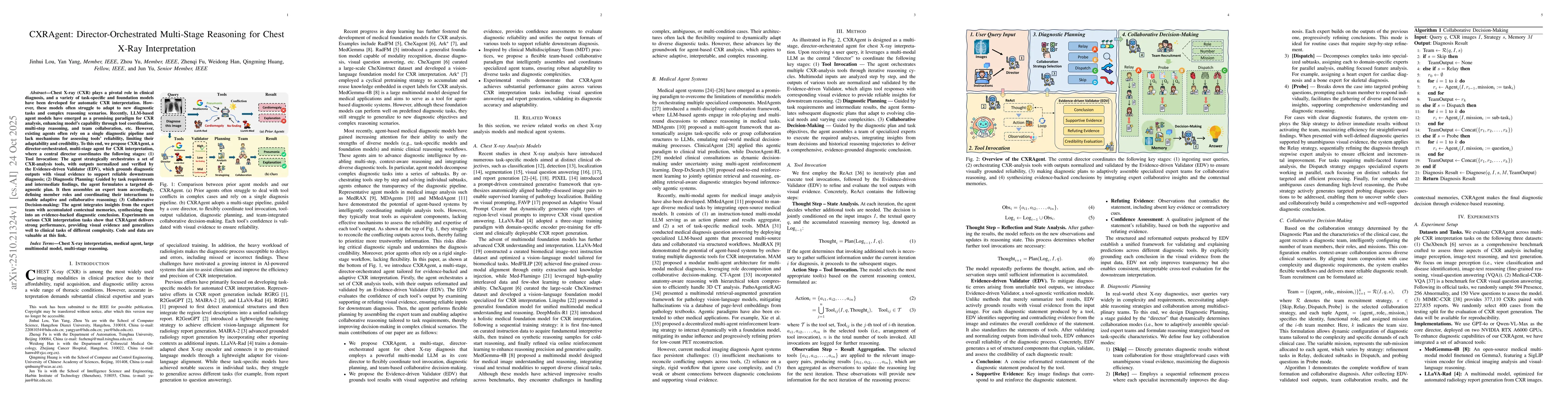 Thumbnail for CXRAgent: Director-Orchestrated Multi-Stage Reasoning for Chest X-Ray
  Interpretation