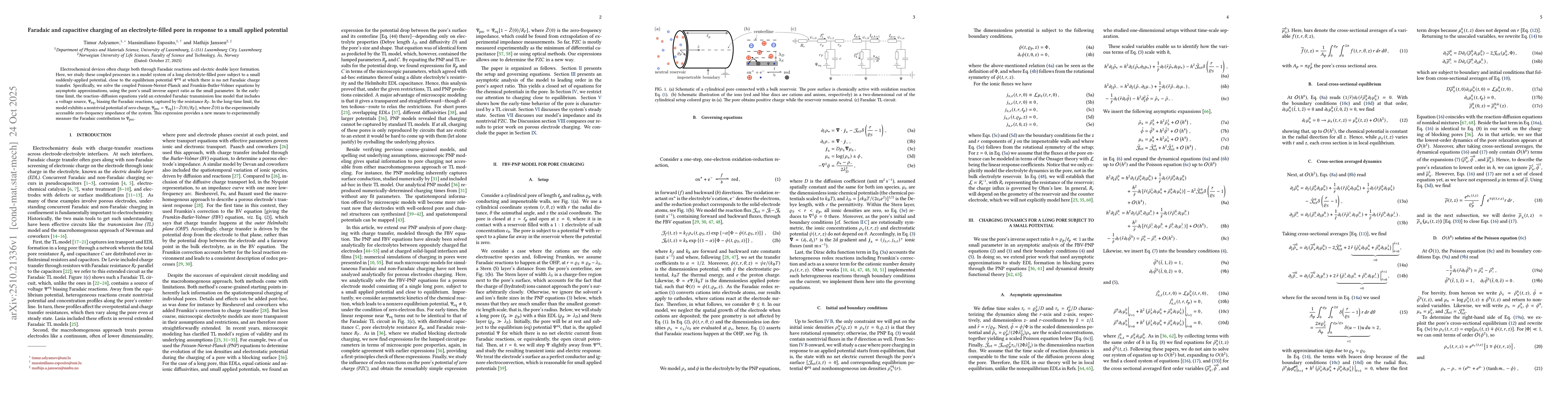 Thumbnail for Faradaic and capacitive charging of an electrolyte-filled pore in
  response to a small applied potential