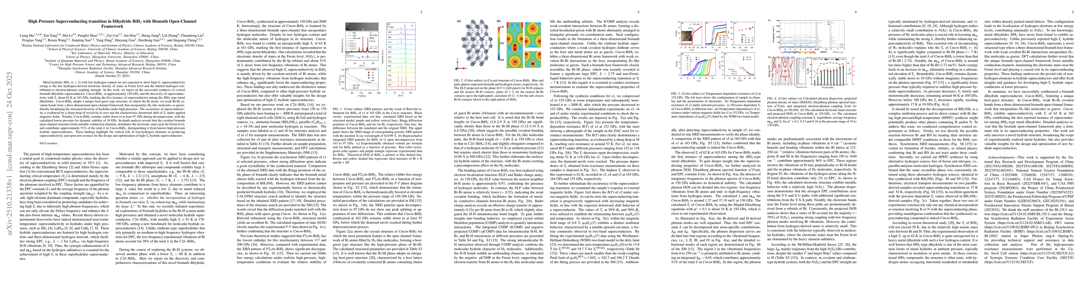 Thumbnail for High Pressure Superconducting transition in Dihydride BiH$_2$ with
  Bismuth Open-Channel Framework