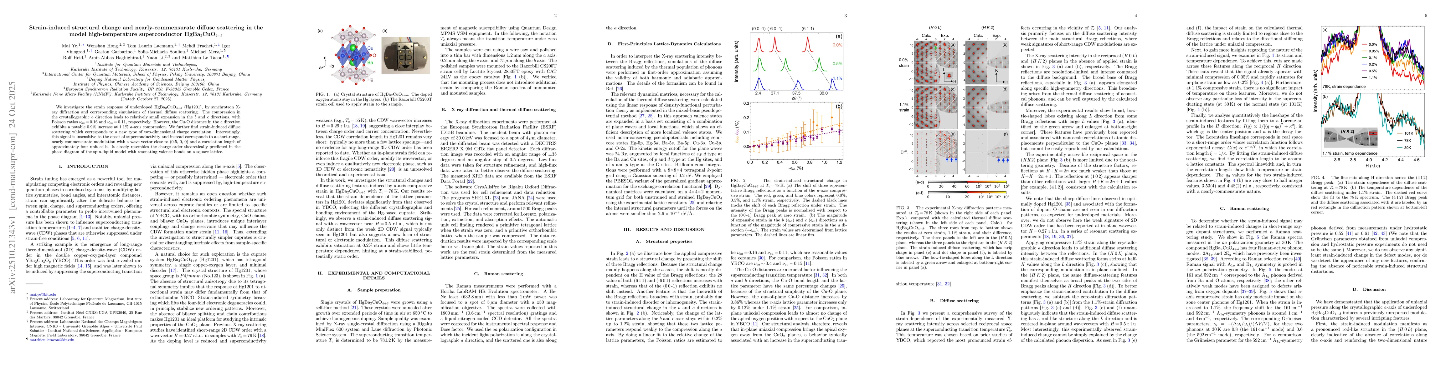 Thumbnail for Strain-induced structural change and nearly-commensurate diffuse
  scattering in the model high-temperature superconductor
  HgBa$_2$CuO$_{4+δ}$