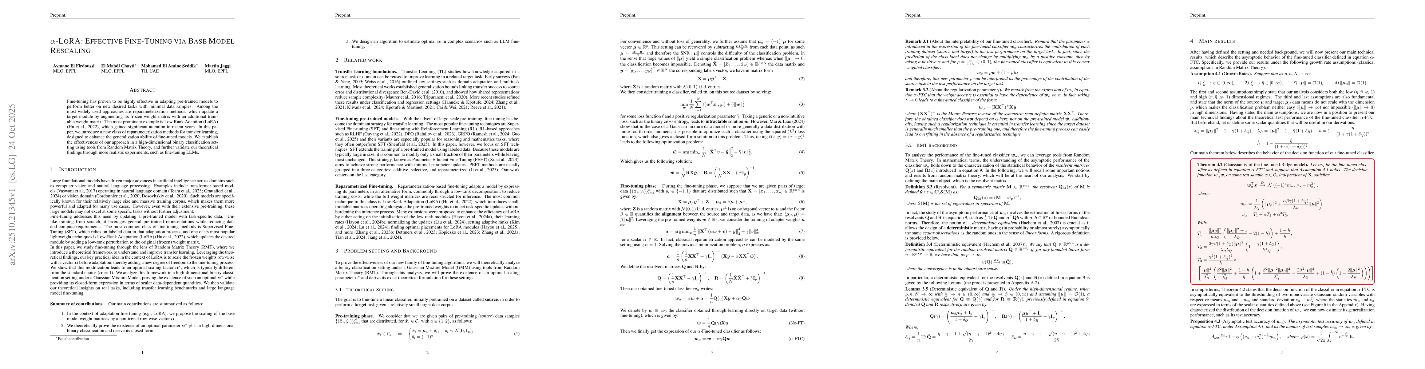 Thumbnail for $α$-LoRA: Effective Fine-Tuning via Base Model Rescaling