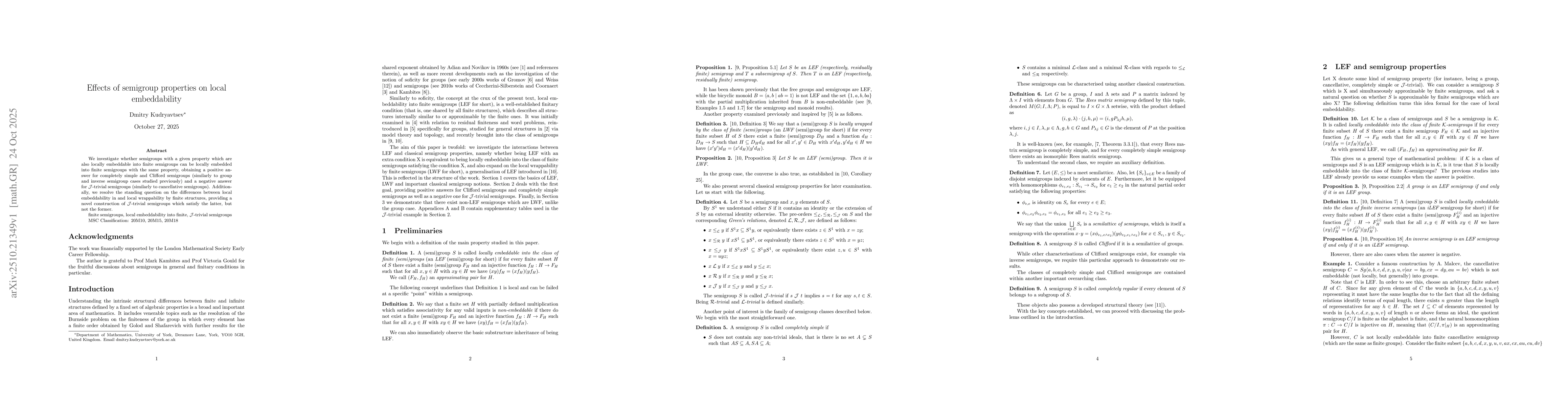 Thumbnail for Effects of semigroup properties on local embeddability