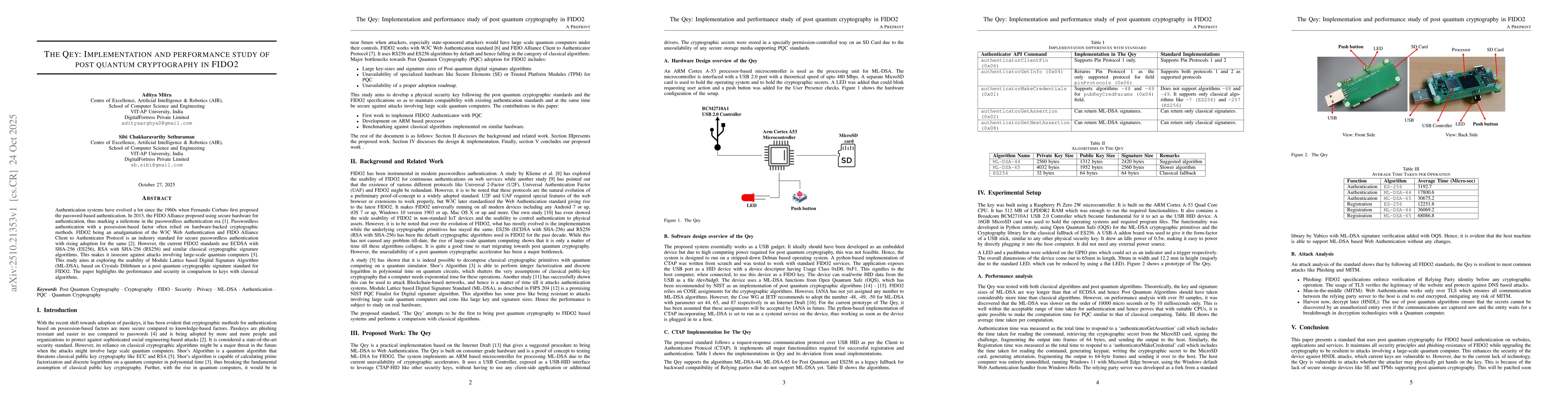 Thumbnail for The Qey: Implementation and performance study of post quantum
  cryptography in FIDO2