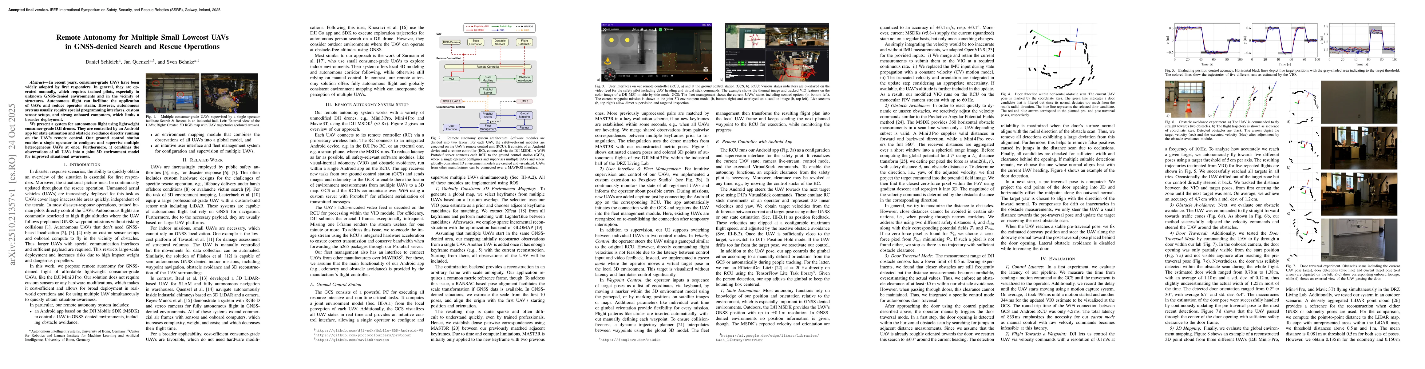 Thumbnail for Remote Autonomy for Multiple Small Lowcost UAVs in GNSS-denied Search
  and Rescue Operations