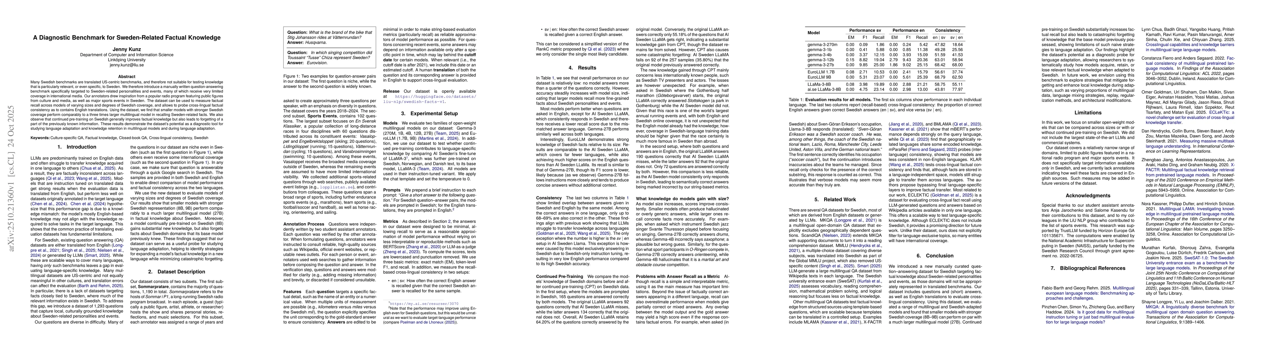 Thumbnail for A Diagnostic Benchmark for Sweden-Related Factual Knowledge