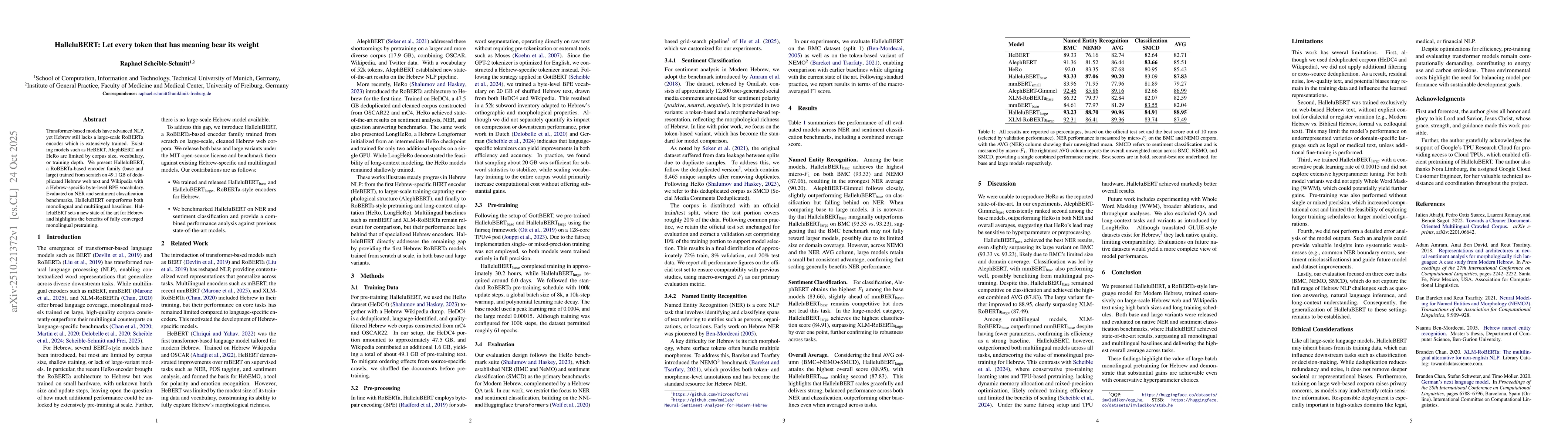 Thumbnail for HalleluBERT: Let every token that has meaning bear its weight