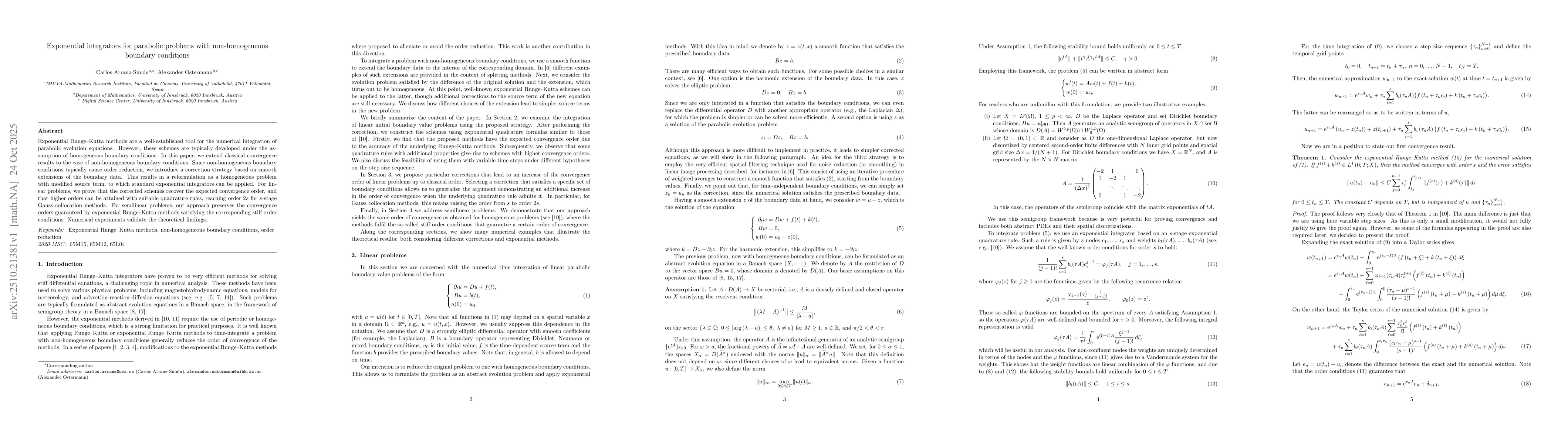 Thumbnail for Exponential integrators for parabolic problems with non-homogeneous
  boundary conditions