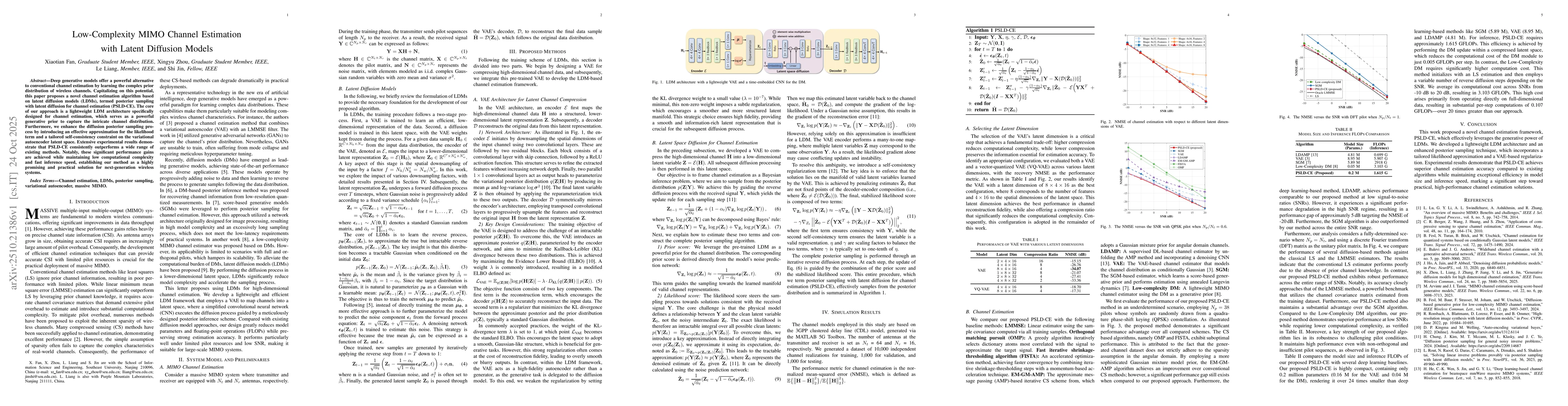 Thumbnail for Low-Complexity MIMO Channel Estimation with Latent Diffusion Models