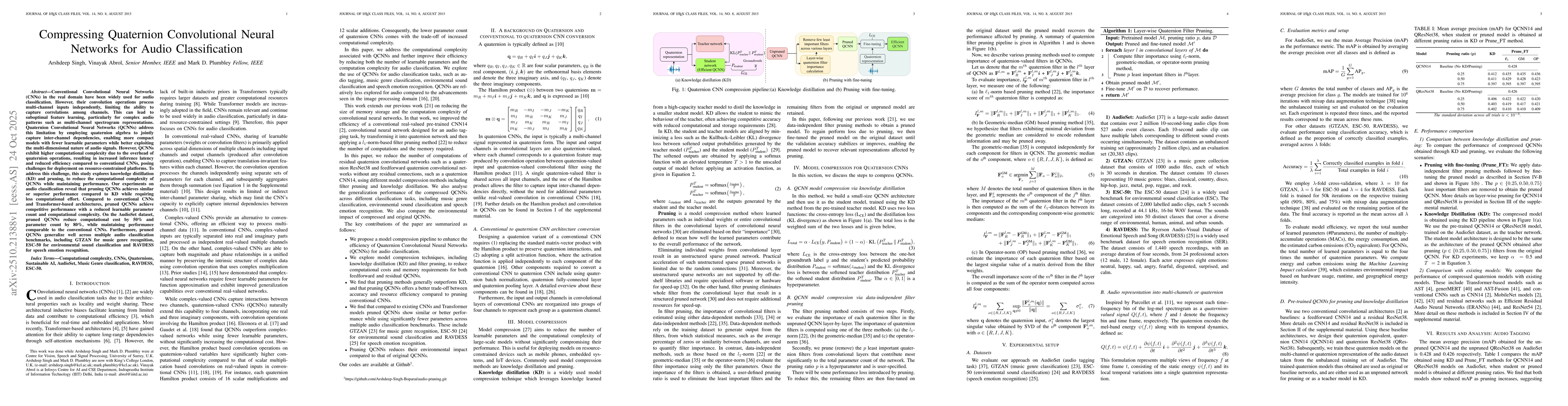 Thumbnail for Compressing Quaternion Convolutional Neural Networks for Audio
  Classification