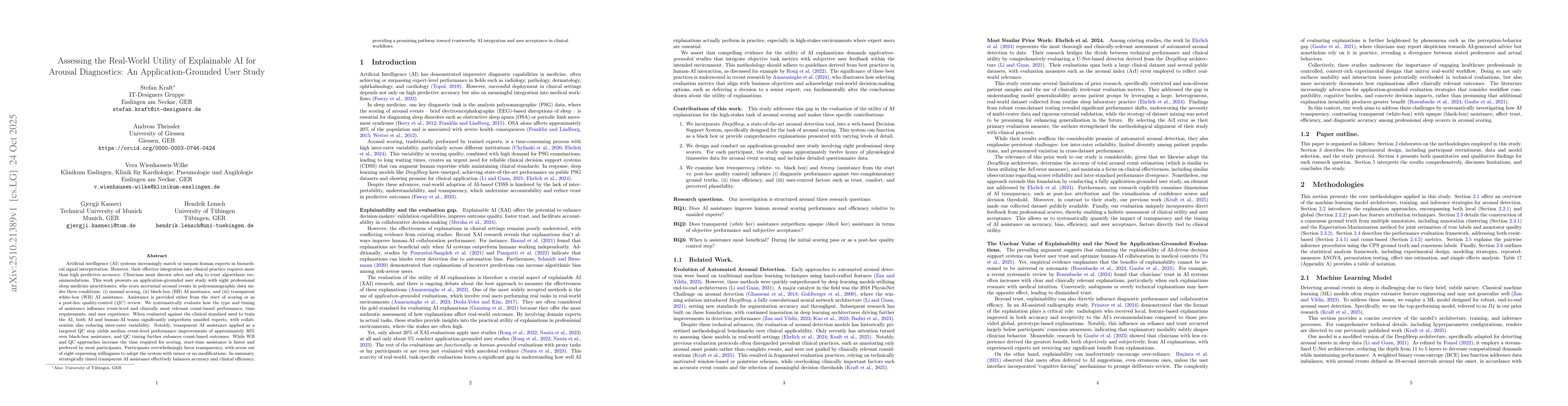 Thumbnail for Assessing the Real-World Utility of Explainable AI for Arousal
  Diagnostics: An Application-Grounded User Study