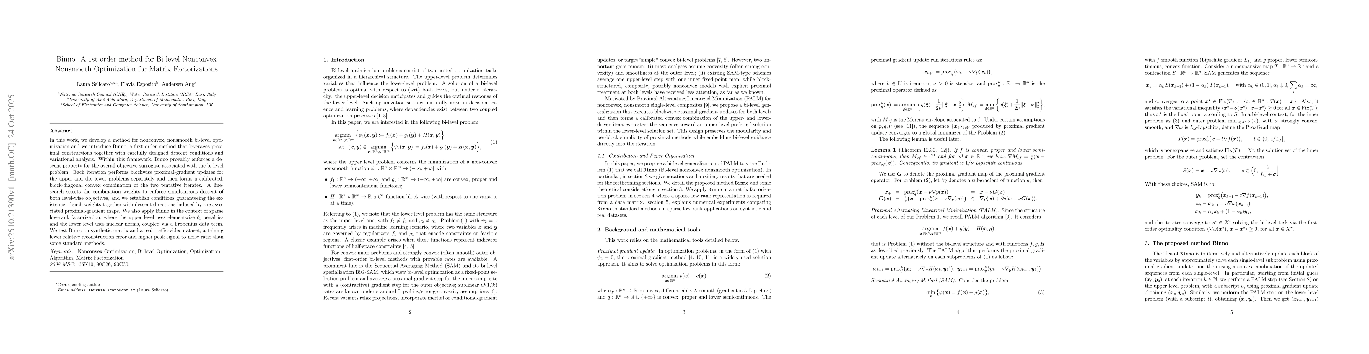 Thumbnail for Binno: A 1st-order method for Bi-level Nonconvex Nonsmooth Optimization
  for Matrix Factorizations