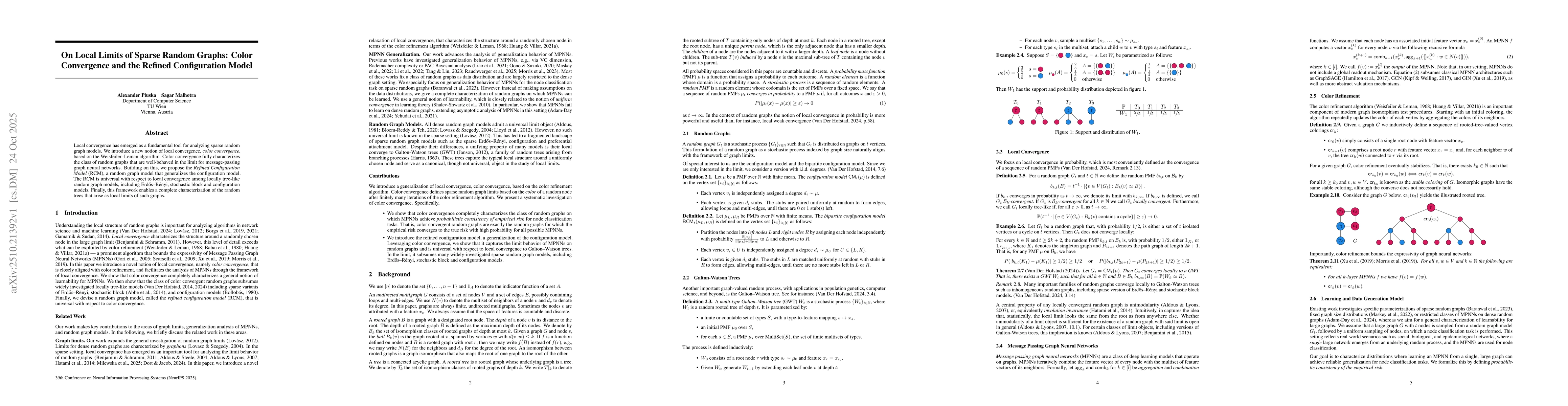 Thumbnail for On Local Limits of Sparse Random Graphs: Color Convergence and the
  Refined Configuration Model