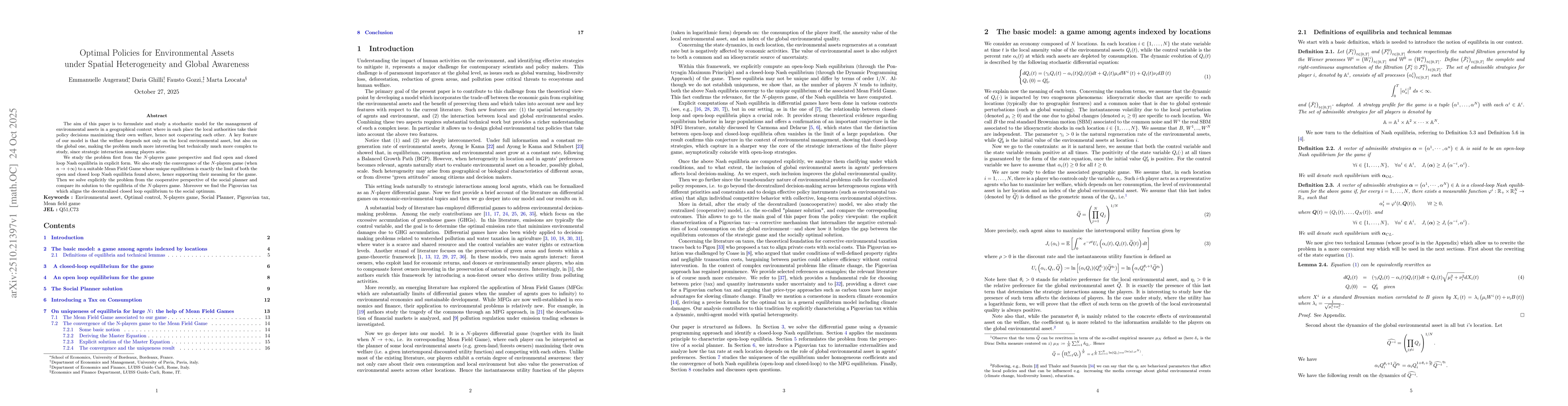 Thumbnail for Optimal policies for environmental assets under spatial heterogeneity
  and global awareness