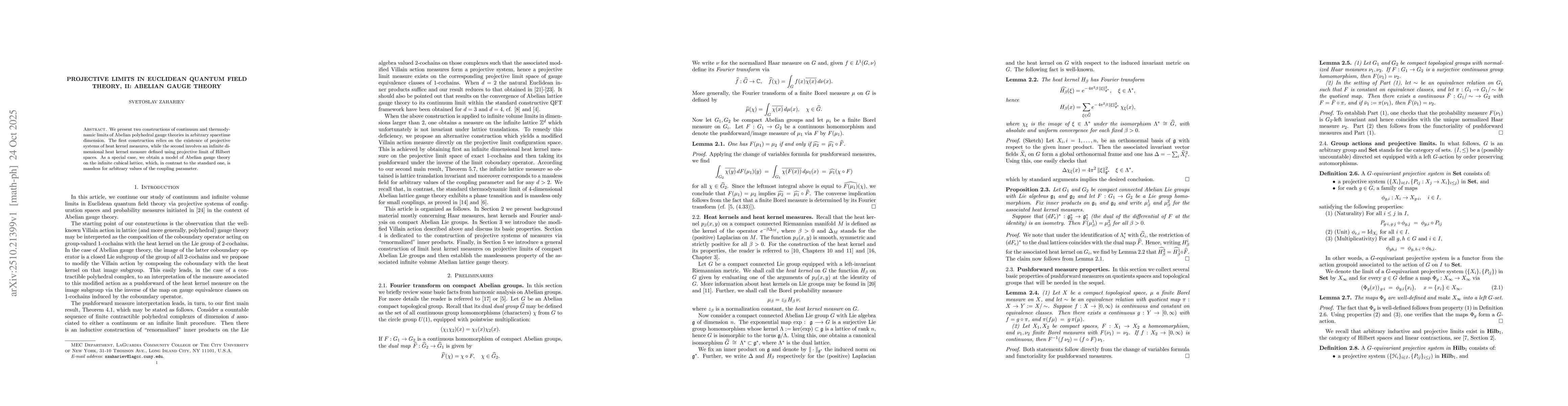 Thumbnail for Projective limits in Euclidean quantum field theory, II: Abelian gauge
  theory