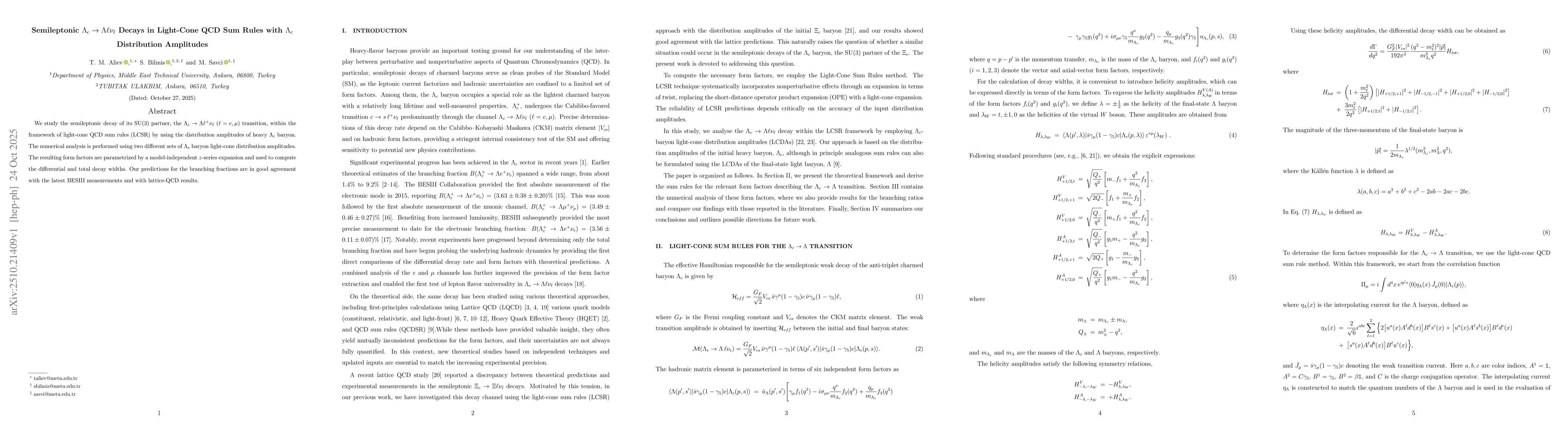 Thumbnail for Semileptonic $Λ_c \to Λ\ell ν_\ell$ Decays in Light-Cone
  QCD Sum Rules with $Λ_c$ Distribution Amplitudes