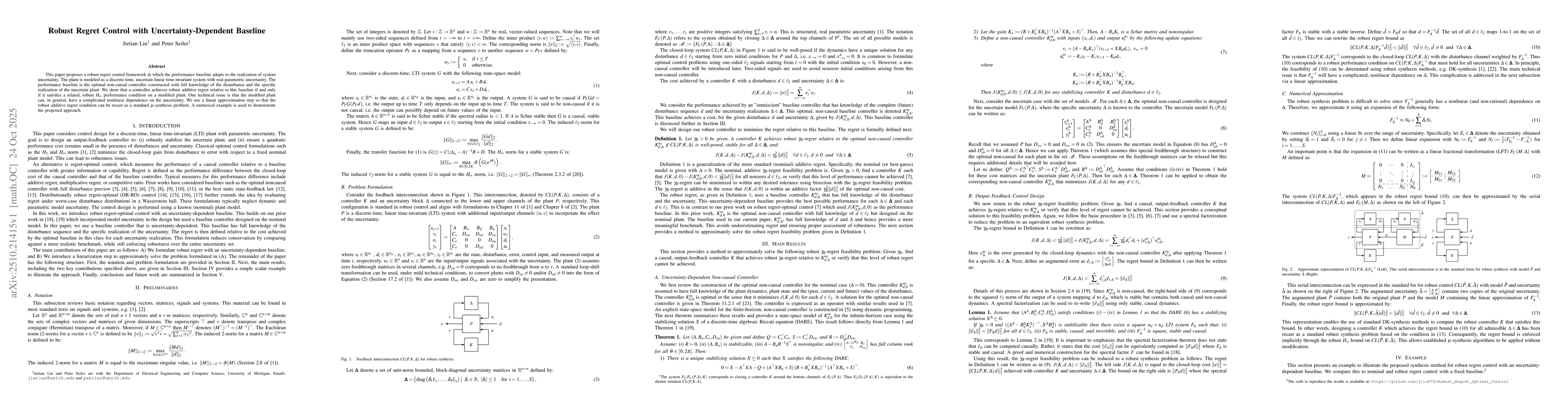 Thumbnail for Robust Regret Control with Uncertainty-Dependent Baseline