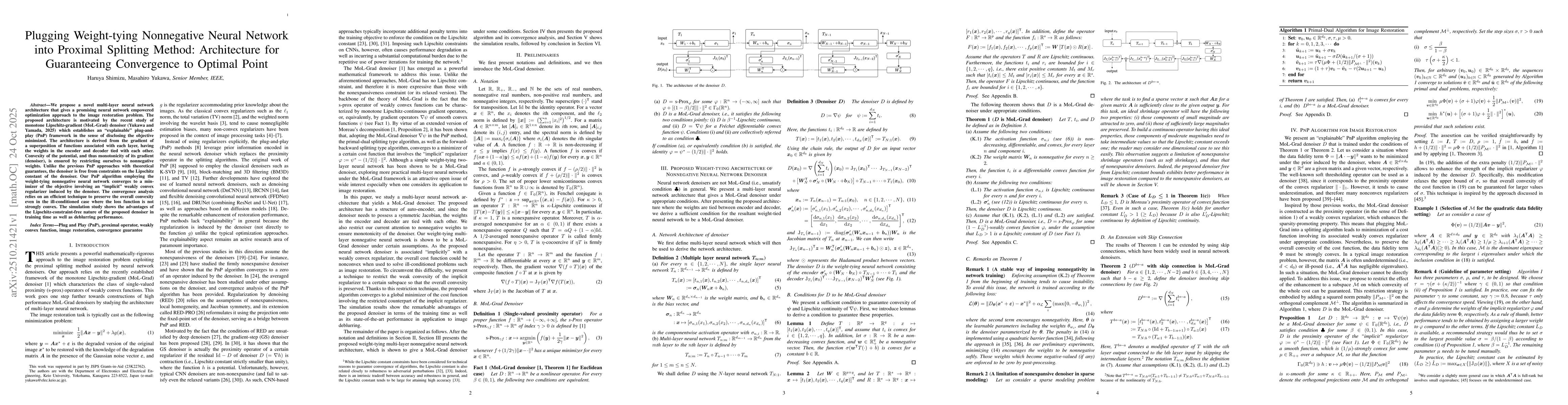 Thumbnail for Plugging Weight-tying Nonnegative Neural Network into Proximal Splitting
  Method: Architecture for Guaranteeing Convergence to Optimal Point