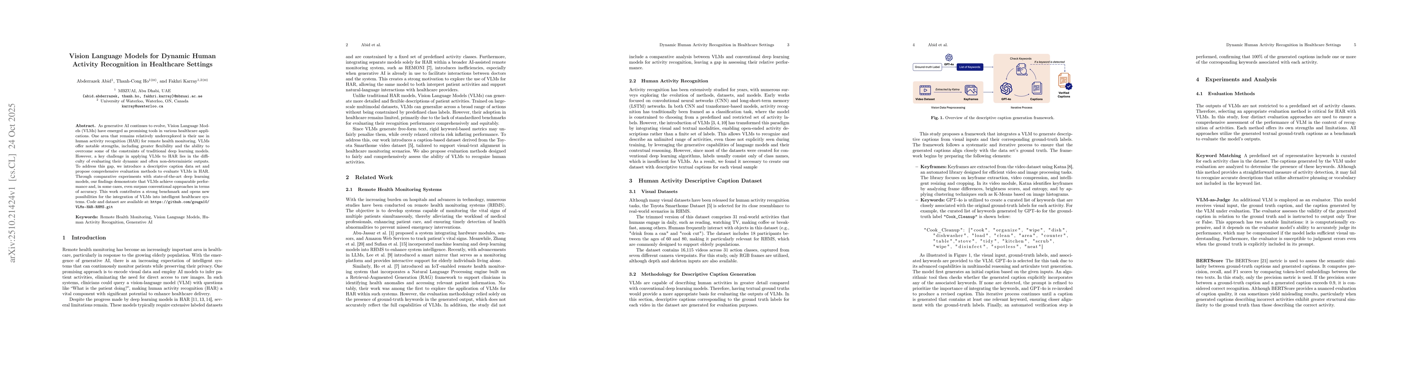 Thumbnail for Vision Language Models for Dynamic Human Activity Recognition in
  Healthcare Settings