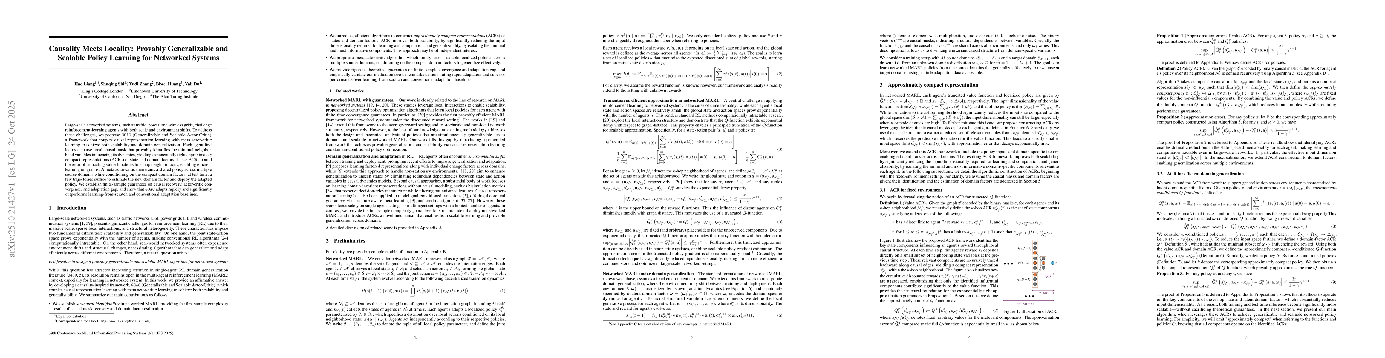 Thumbnail for Causality Meets Locality: Provably Generalizable and Scalable Policy
  Learning for Networked Systems