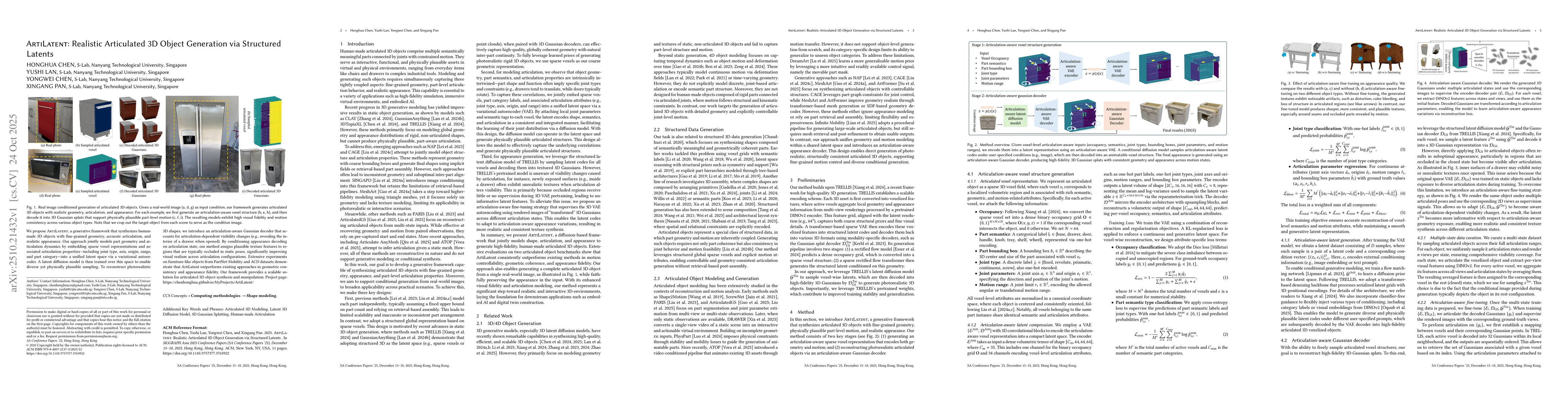 Thumbnail for ArtiLatent: Realistic Articulated 3D Object Generation via Structured
  Latents