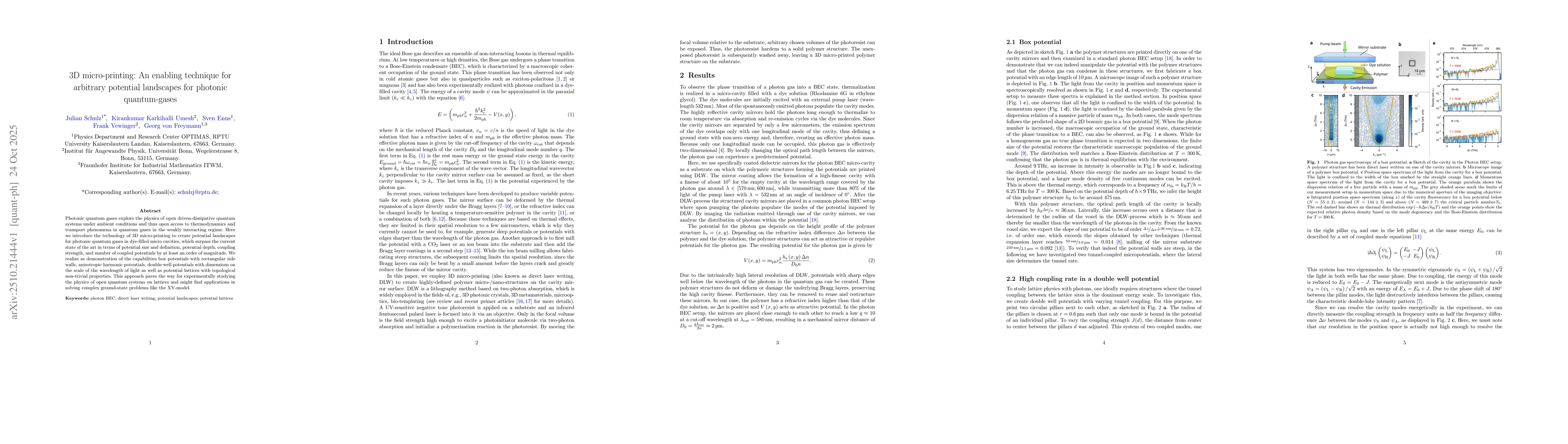 Thumbnail for 3D micro-printing: An enabling technique for arbitrary potential
  landscapes for photonic quantum-gases